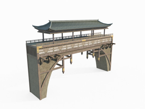 East Asian Ancient Architecture Wind and Rain Bridge 3D Model
