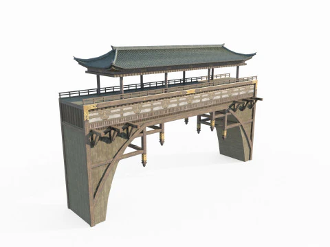 East Asian Ancient Architecture Wind and Rain Bridge 3D Model