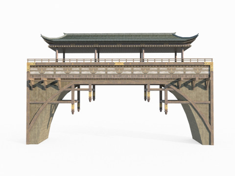 East Asian Ancient Architecture Wind and Rain Bridge 3D Model