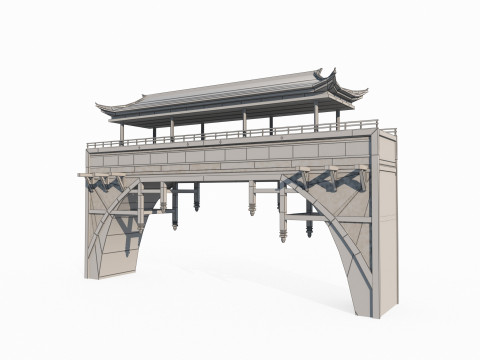 East Asian Ancient Architecture Wind and Rain Bridge 3D Model
