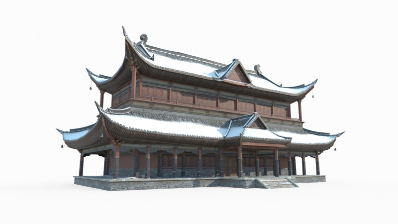 Palaces in the Snow of Ancient Architecture in East Asia 3D Model .c4d .max .obj .3ds .fbx .stl .blend 