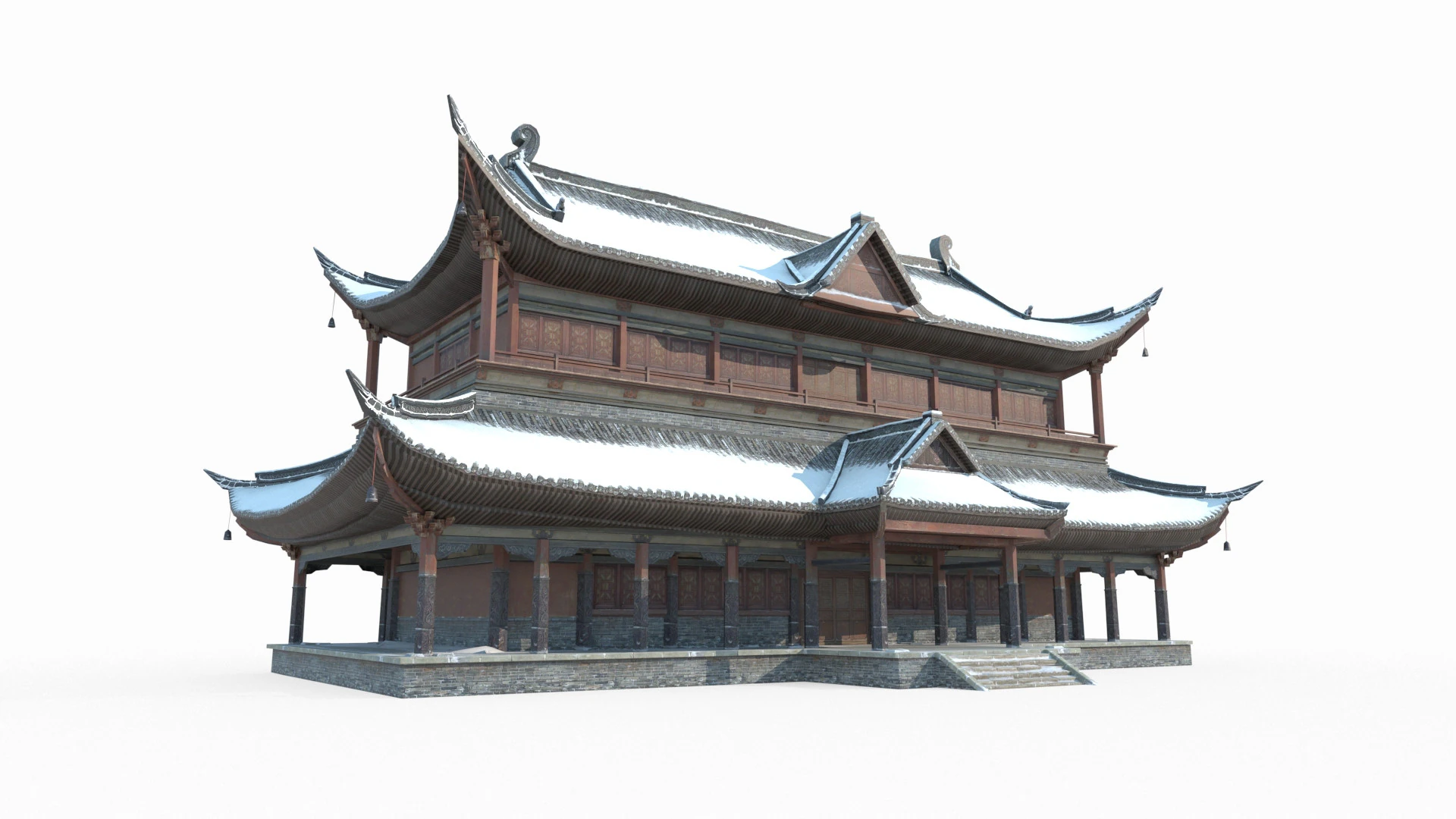 Palaces in the Snow of Ancient Architecture in East Asia 3D Model .c4d .max .obj .3ds .fbx .stl .blend 