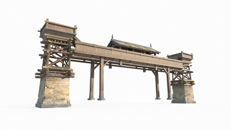 East Asian Ancient Architecture Gate 3D Модель .c4d .max .obj .3ds .fbx .stl .blend 