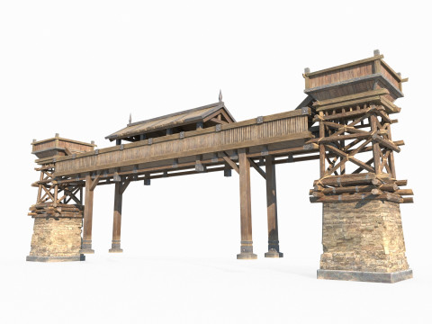 East Asian Ancient Architecture Gate 3D Модель