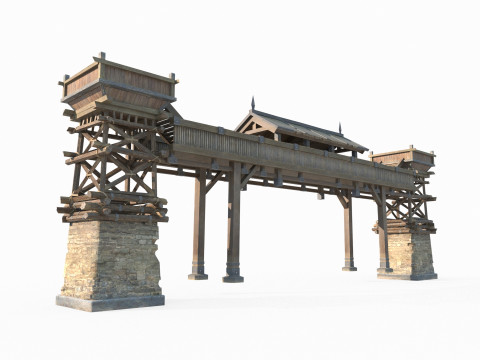 East Asian Ancient Architecture Gate 3D Модель