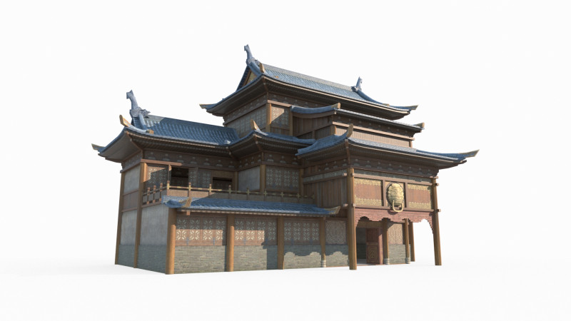 East Asian Ancient Architecture Restaurant 3D Модель .c4d .max .obj .3ds .fbx .stl .blend