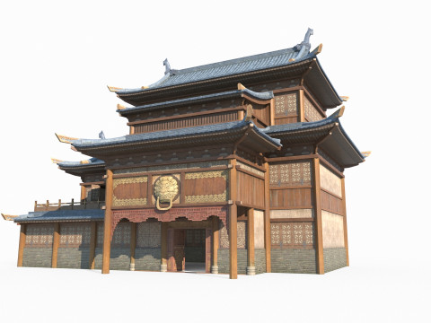 East Asian Ancient Architecture Restaurant 3D Модель