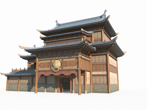 East Asian Ancient Architecture Restaurant 3D Model