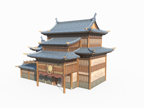 East Asian Ancient Architecture Restaurant 3D Модель