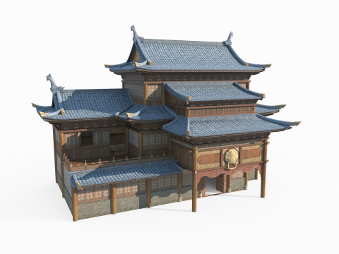 East Asian Ancient Architecture Restaurant 3D Модель