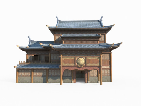 East Asian Ancient Architecture Restaurant 3D Модель