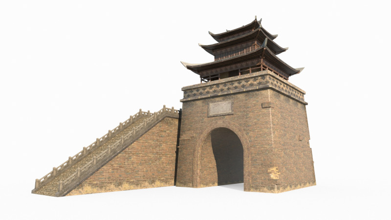 Gate of East Asian Ancient Architecture City Tower 3D Model .c4d .max .obj .3ds .fbx .stl .blend 