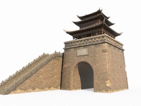 Ворота восточноазиатской древней архитектуры Городская башня 3D Модель
