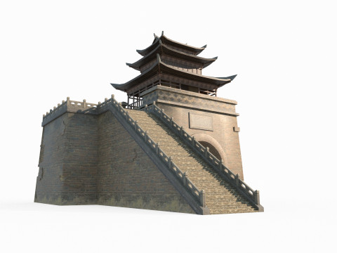 Gate of East Asian Ancient Architecture City Tower 3D Model