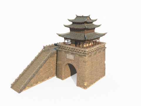 Gate of East Asian Ancient Architecture City Tower 3D Model