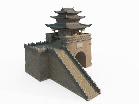 Gate of East Asian Ancient Architecture City Tower 3D Model