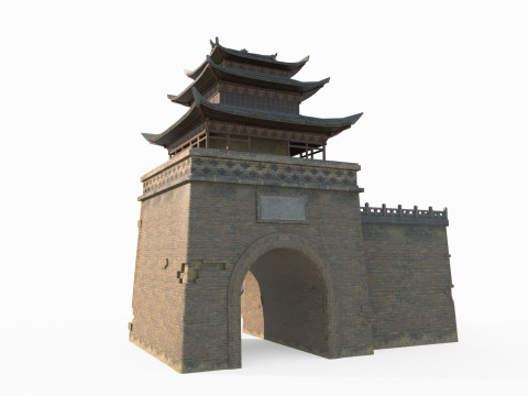 Gate of East Asian Ancient Architecture City Tower 3D Model