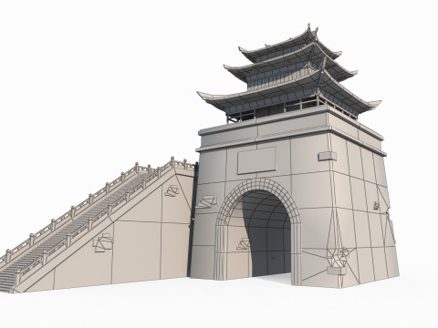 Gate of East Asian Ancient Architecture City Tower 3D Model