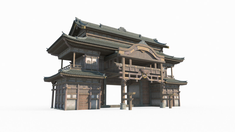 East Asian Ancient Architecture Gateway Level 3D Model .c4d .max .obj .3ds .fbx .stl .blend 