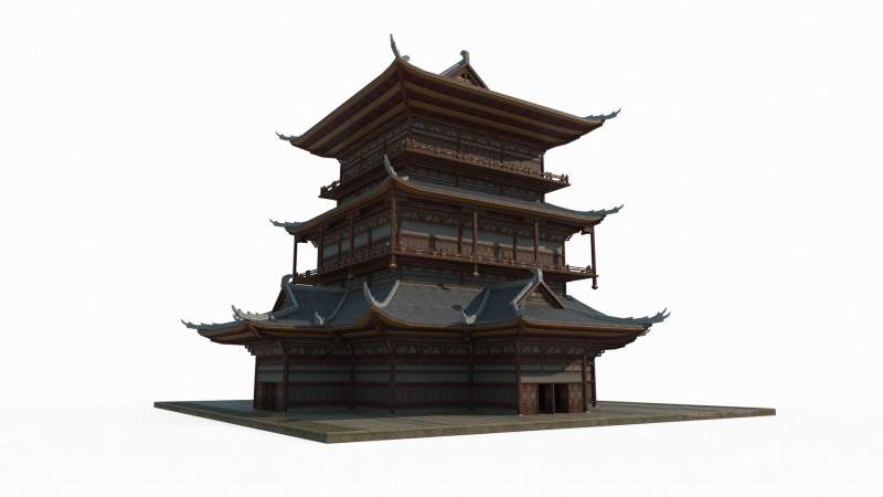 Asian Ancient Architecture Sutra Pavilion 3D-Modell .c4d .max .obj .3ds .fbx .stl .blend 