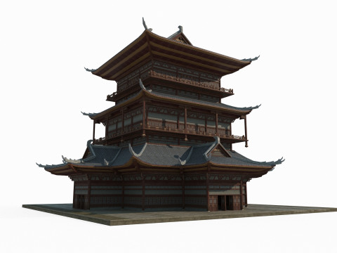Asian Ancient Architecture Sutra Pavilion 3D 模型
