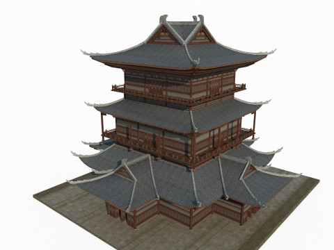 Asian Ancient Architecture Sutra Pavilion 3D-Modell