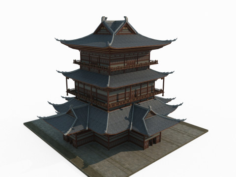 Asian Ancient Architecture Sutra Pavilion 3D-Modell