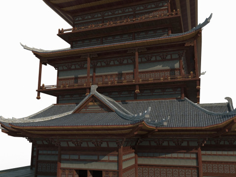 Asian Ancient Architecture Sutra Pavilion 3D-Modell