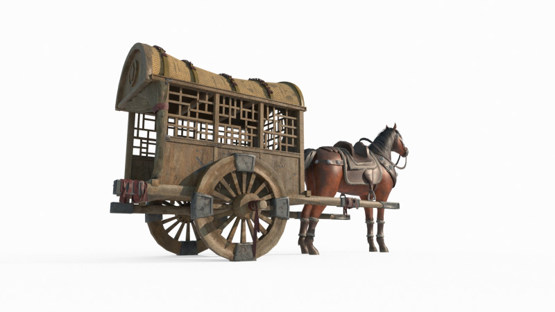 Ancient Asian horse drawn carriage Modèle 3D .c4d .max .obj .3ds .fbx .stl .blend 