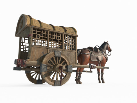 Ancient Asian horse drawn carriage 3D Model