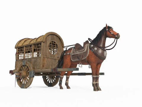 Carrozza trainata da cavalli asiatica antica Modello 3D