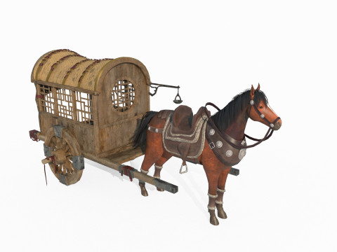 Ancient Asian horse drawn carriage Modèle 3D