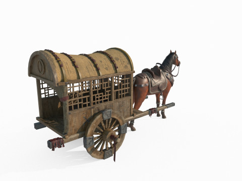 Ancient Asian horse drawn carriage Modèle 3D