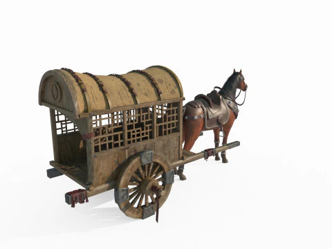 Carrozza trainata da cavalli asiatica antica Modello 3D