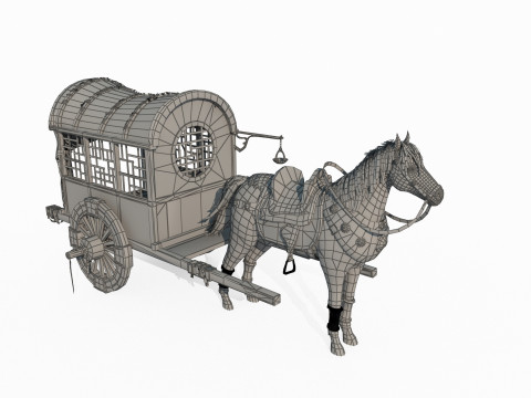 Ancient Asian horse drawn carriage Modèle 3D