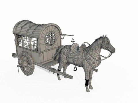 Carrozza trainata da cavalli asiatica antica Modello 3D