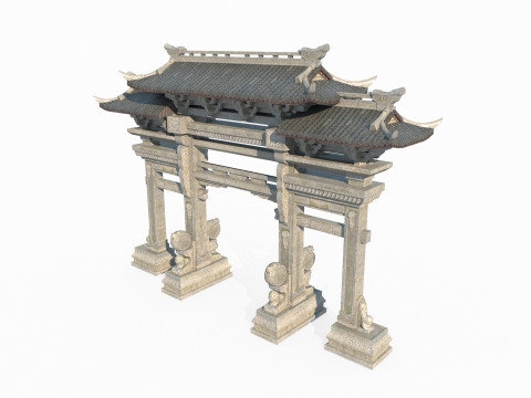 Ancient Asian Architecture memorial archway 3D मॉडल