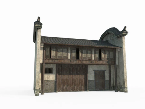 Bangunan perumahan perkotaan arsitektur kuno Asia Timur Model 3D