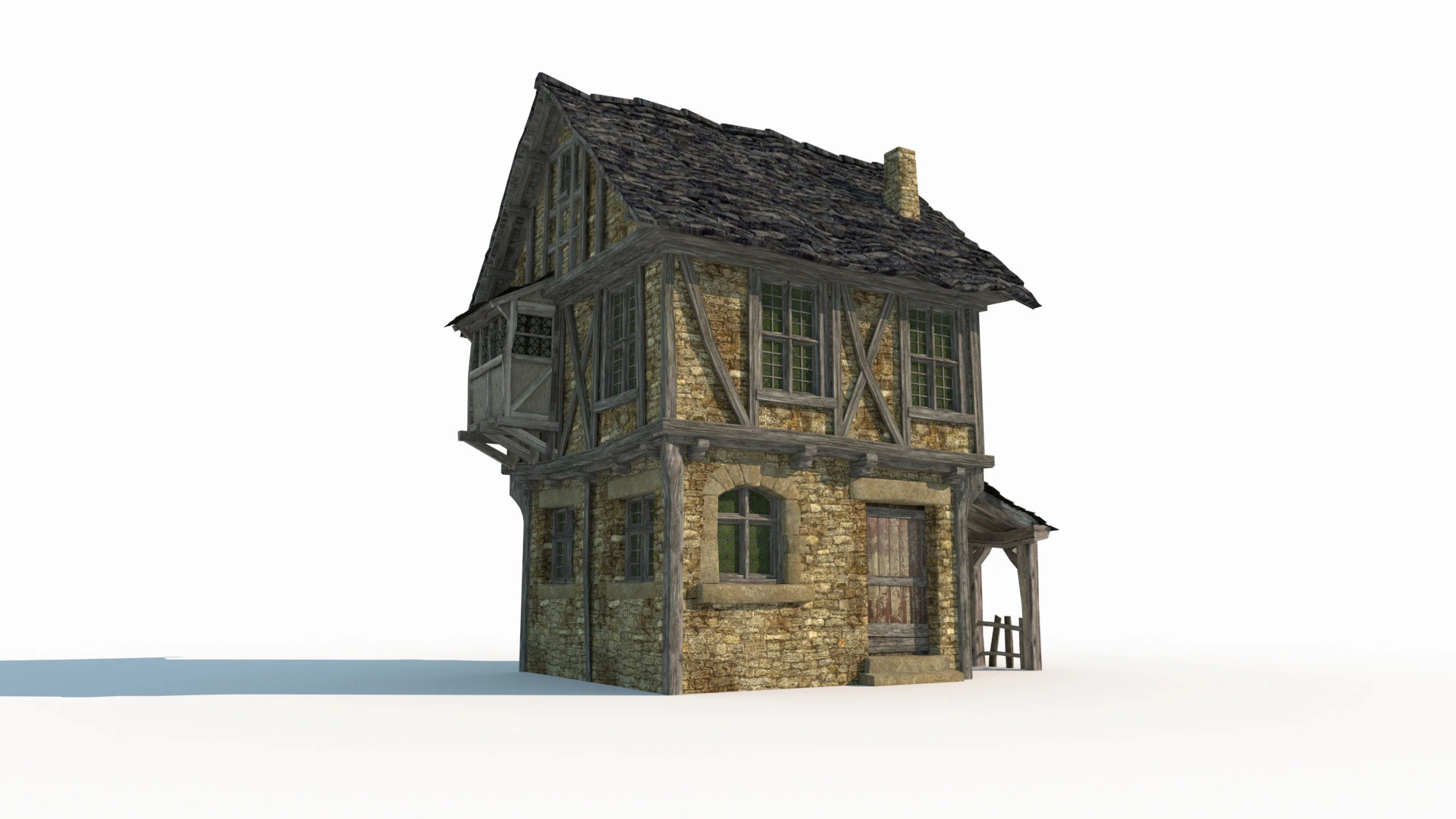 Medieval two-story house 3D Model .c4d .max .obj .3ds .fbx .stl .blend