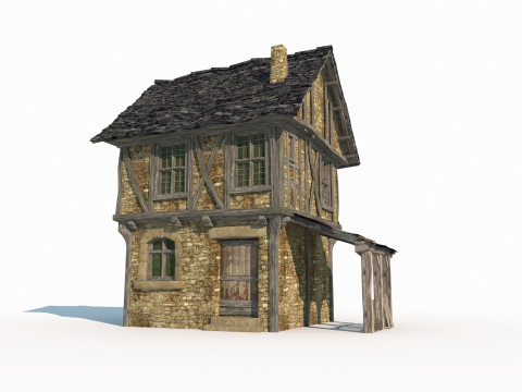 Medieval two-story house Model 3D