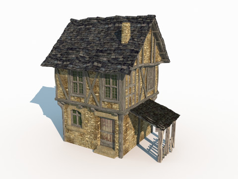 Medieval two-story house Model 3D