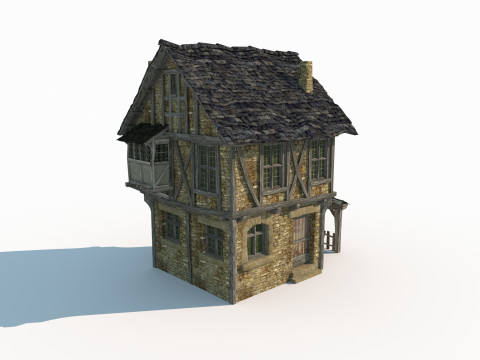 Medieval two-story house Model 3D