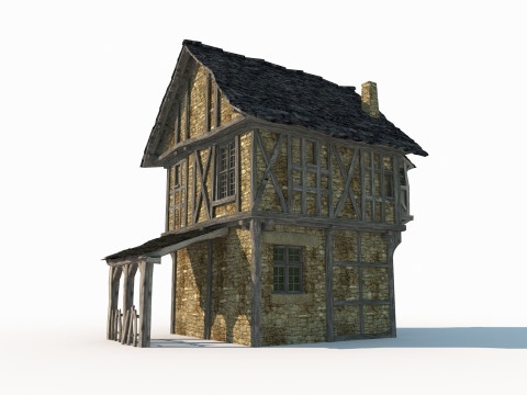 Medieval two-story house Model 3D