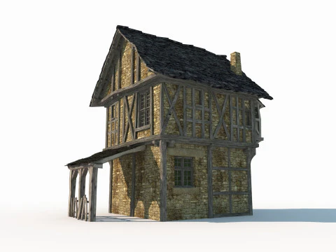 Medieval two-story house 3D Model