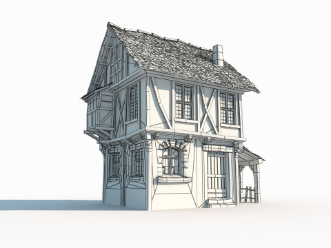 Medieval two-story house Model 3D