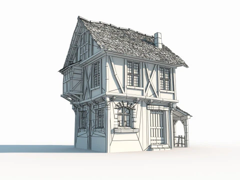 Medieval two-story house 3D Model