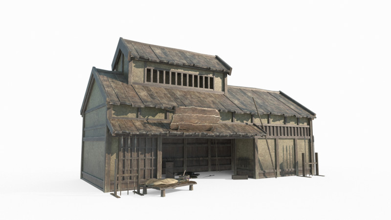 Asian ancient small workshop shops Modelo 3D .c4d .max .obj .3ds .fbx .stl .blend 