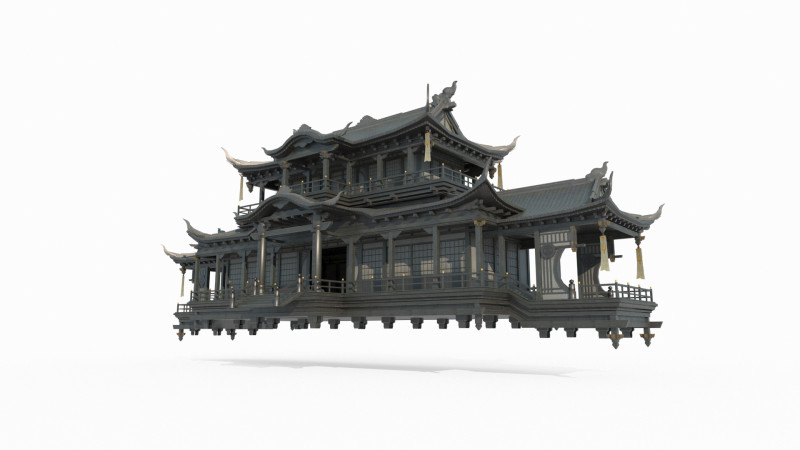 Ancient floating palaces in Asia 3D Model .c4d .max .obj .3ds .fbx .stl .blend 