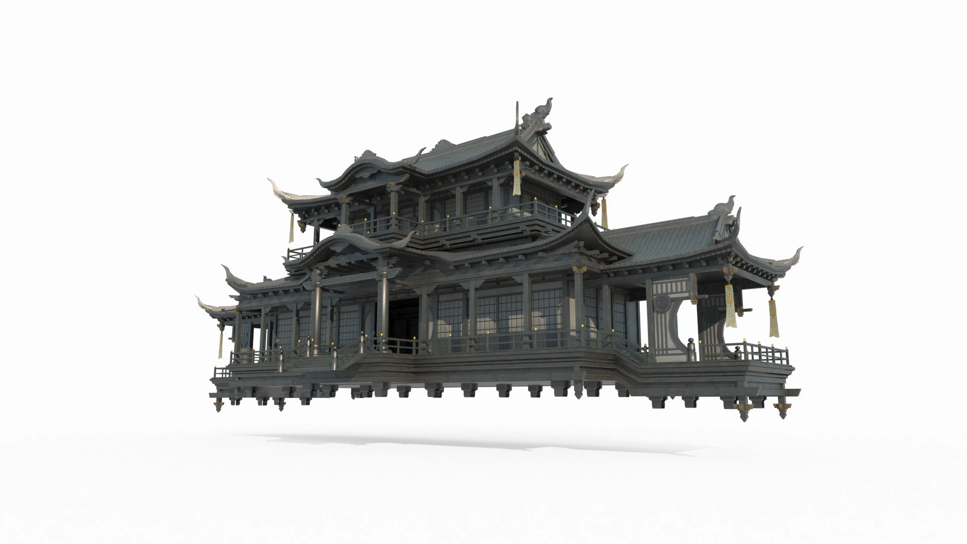 Ancient floating palaces in Asia 3D Model .c4d .max .obj .3ds .fbx .stl .blend