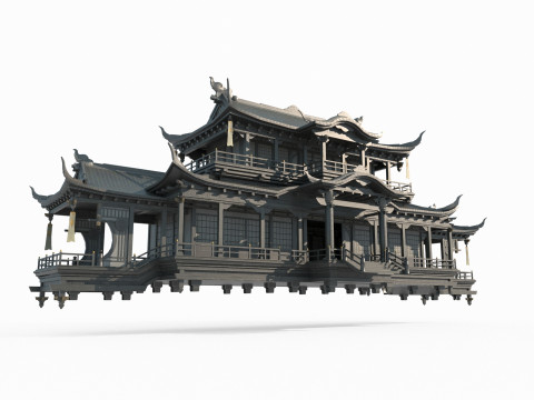 Ancient floating palaces in Asia 3D Model